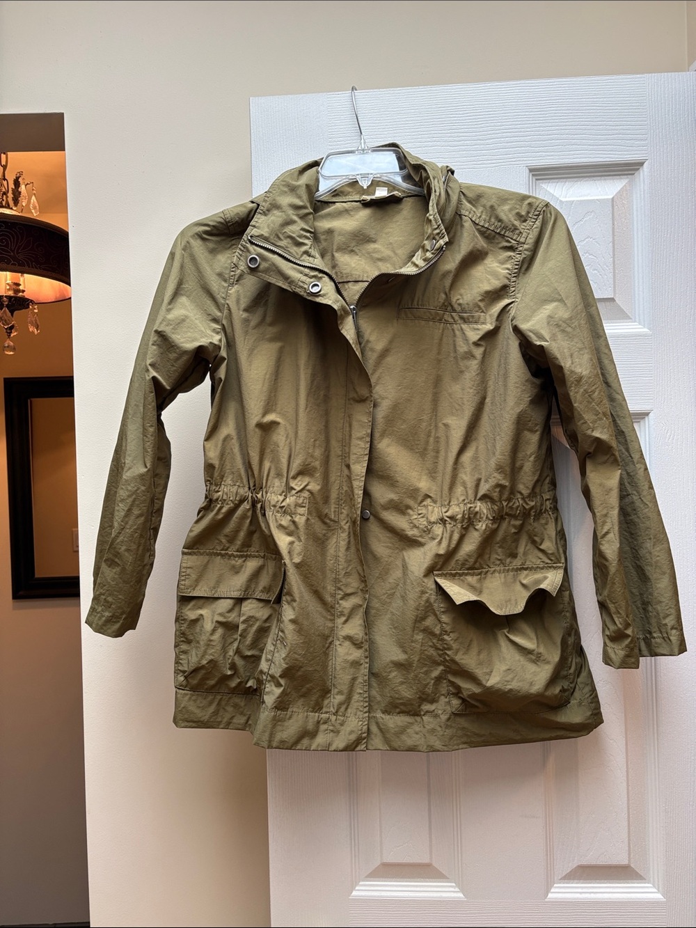 Eileen Fisher jacket cotton nylon hooded Olive Utility Anorak Small EUC